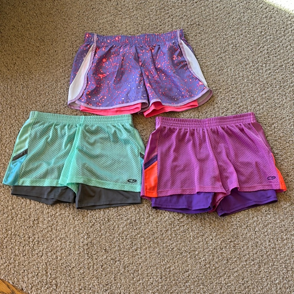 3 pairs of Champion girls size XL (14-16) shorts with spandex undershorts